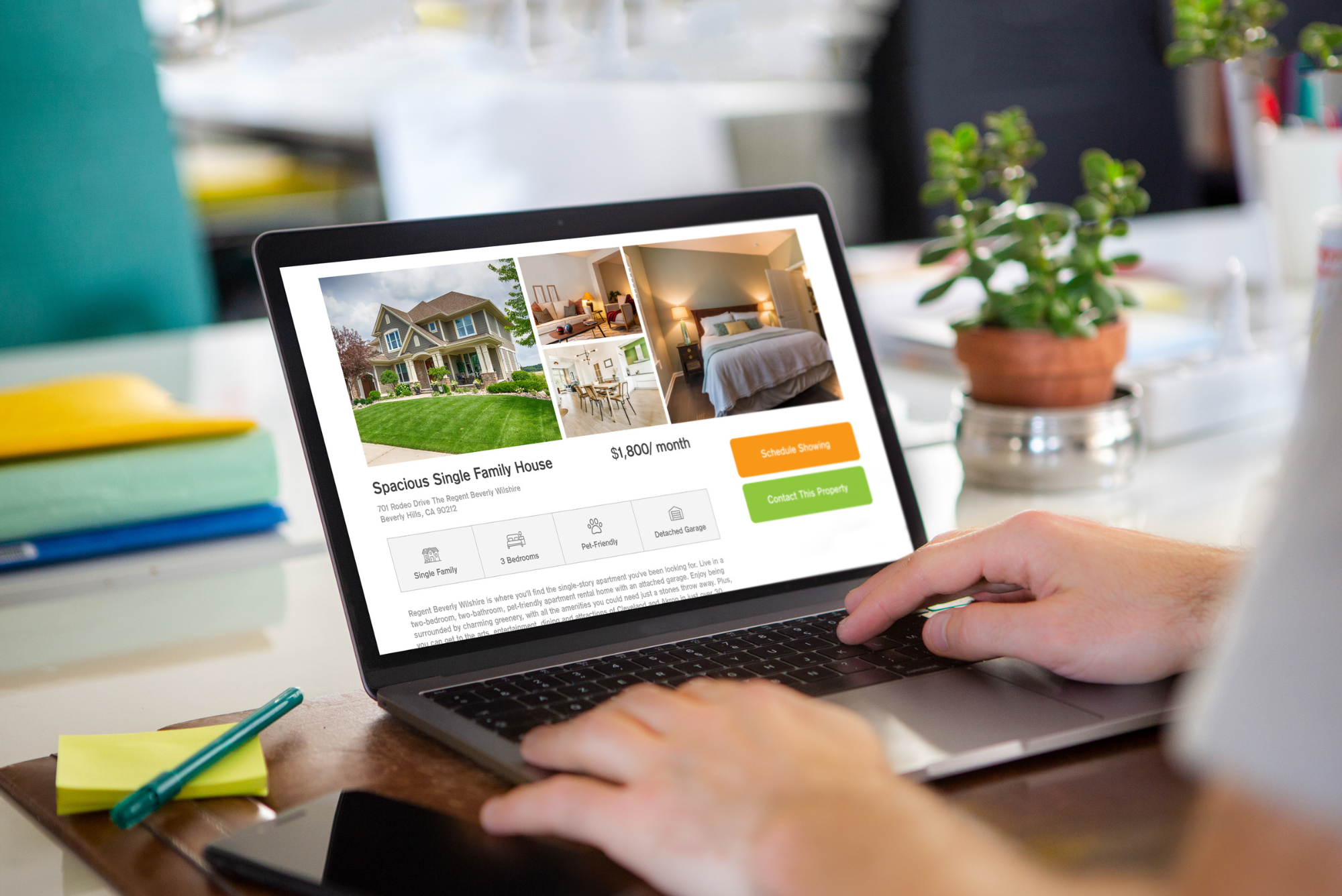 Renter searching for rental properties listings on a laptop